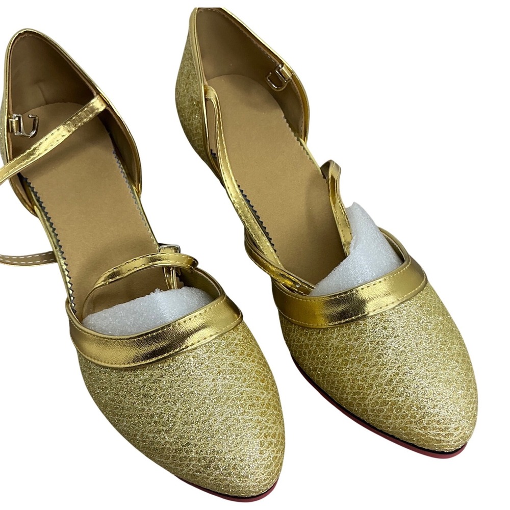 Danuosi Gold Glitter Ballroom Dance Shoes T-Strap Low Heel Pumps Size 41 EU